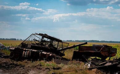 Destroyed Russian tank in Kursk region
