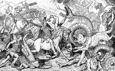 Ragnar&ouml;k in einer Gravur des Illustrators Johannes Geerts aus dem 19