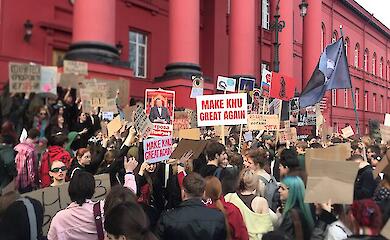 Students at Kyiv National University protested, demanding the rector's dismissal